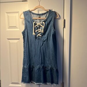 Aerie Blue Denim Dress with Lace-Up Front